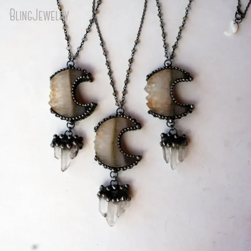 10 шт. кулон в виде полумесяца ведьмы Викки цитрина ожерелье с кристаллами