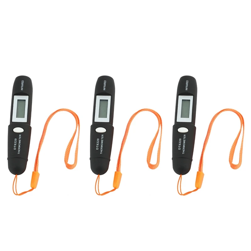 

3X Non-Contact Mini Infrared Thermometer IR Temperature Measuring Digital LCD Display Infrared Pen DT8220 Black