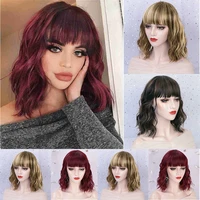 cosplay wig women ladies party uk short wavy curly hair bob wigs with bangs
