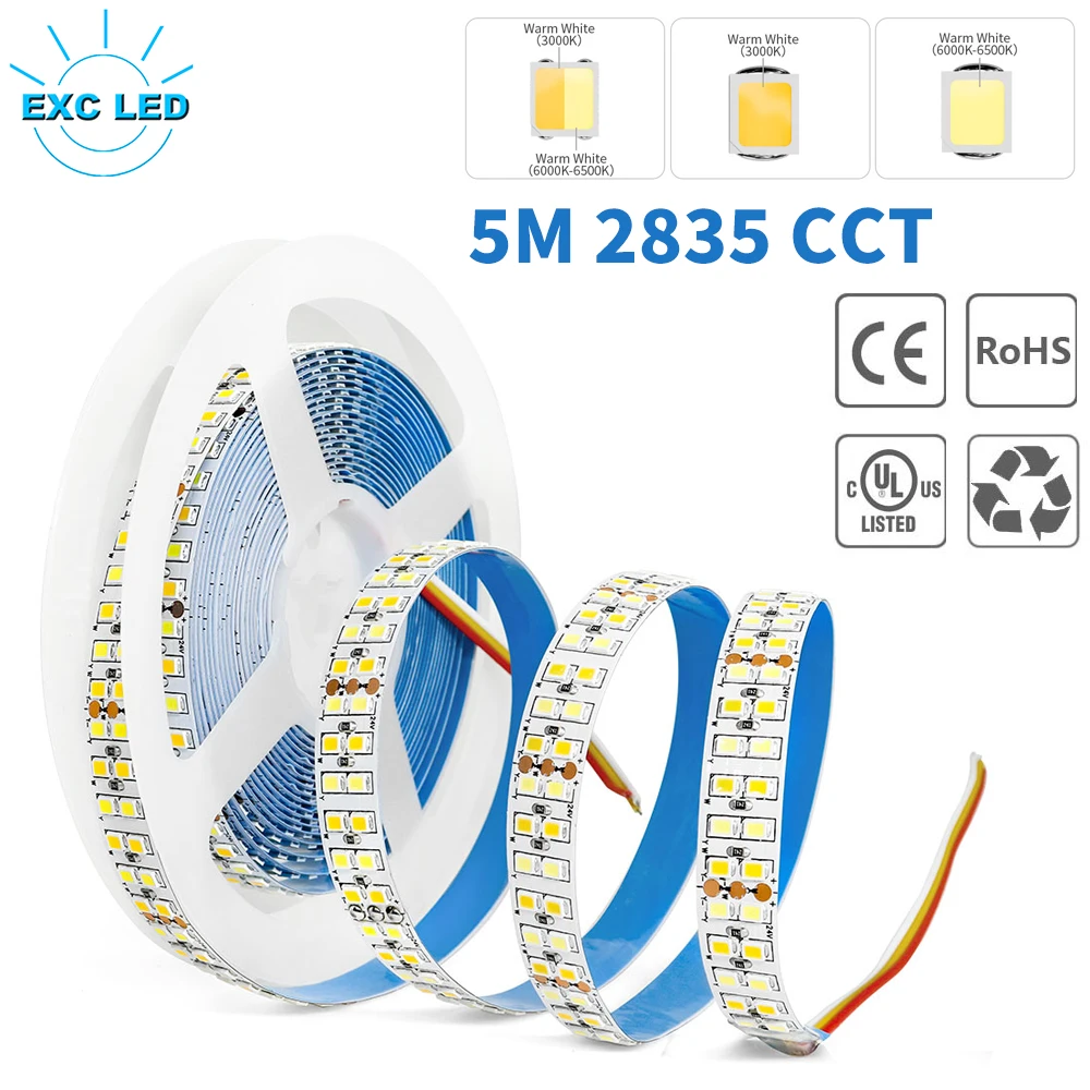 5 м SMD 2835 CCT диммируемая Светодиодная лента светильник 120 светодиодов/м 180 240 336
