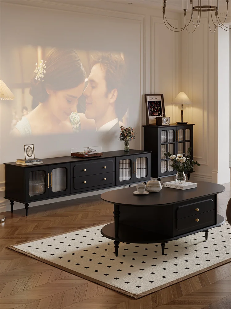 

Шкафчик для телевизора и чайный столик, комбинированная Подставка для телевизора из массива дерева черного цвета для гостиной