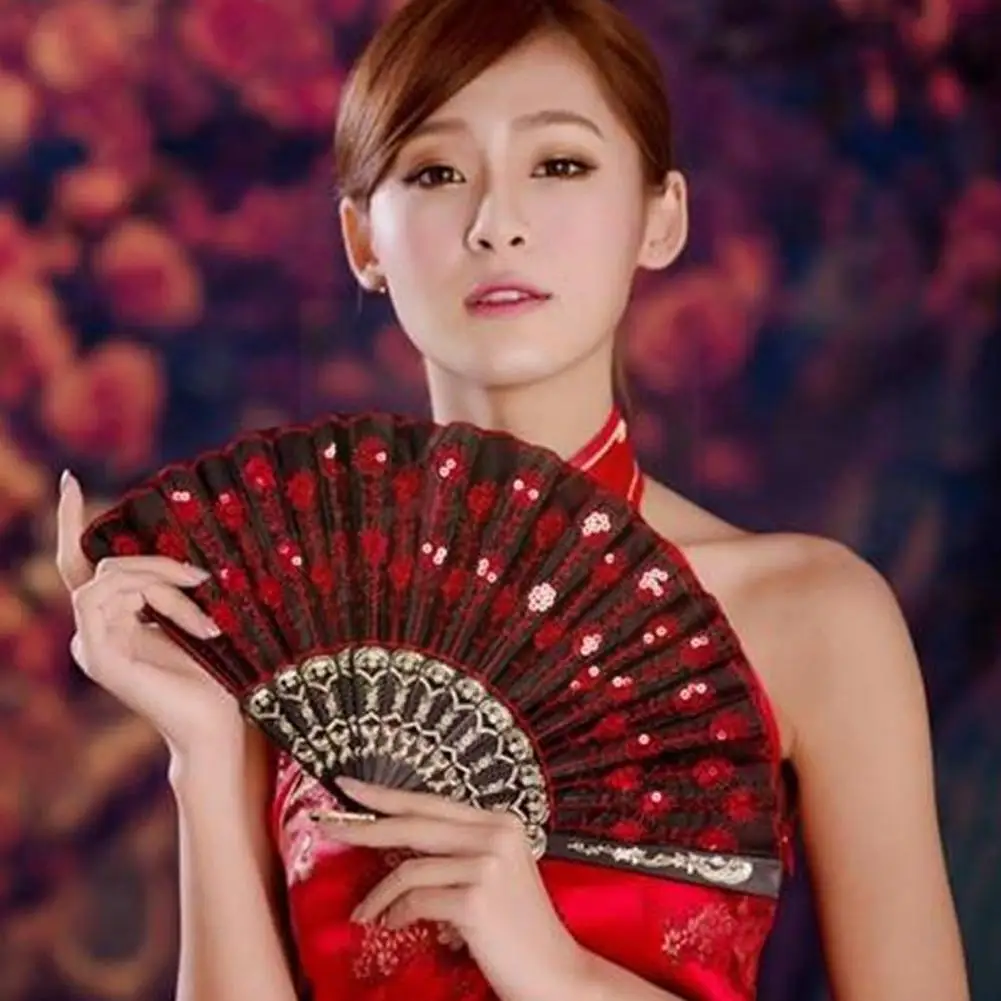 

Fashion Peacock Sequin Dance Hand Fan Folding Fans Props Decoration Favor Chinese Party Folding Dance Fans Dance X1F7