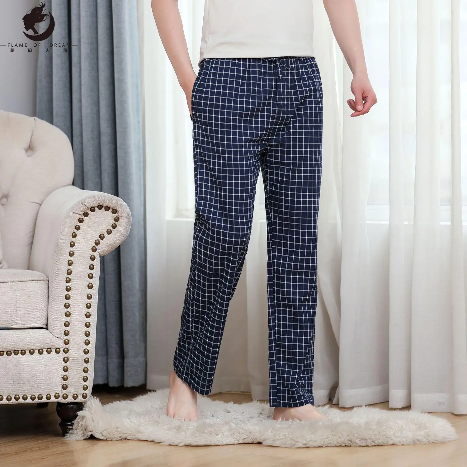 Flame of dream Spring And Summer Men's Thin Pajamas Cotton Large Loose Comfortable Breathable Home Pants 221700