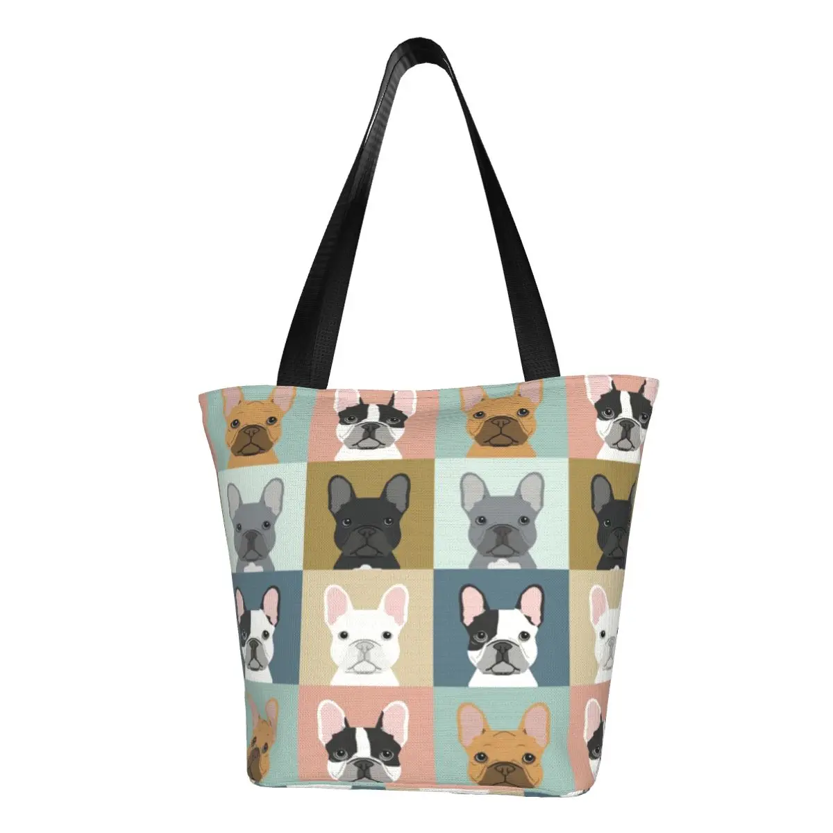 

French Bulldog Dog Love Animal Pet Puppy Frenchie Grocery Tote Shopping Bags Canvas Shopper Shoulder Bag Large Capacity Handbag