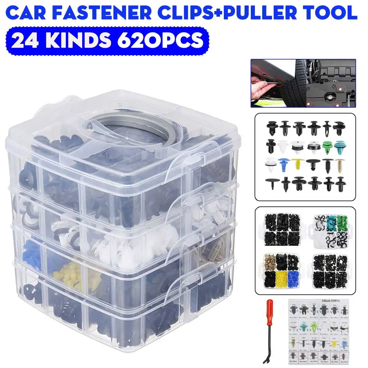 

620pcs/set Car Fastener Clips Auto Body Fender Door Trim Panel Fastener Retainer Engine Bonnet Cover Fixed Clamps Universal