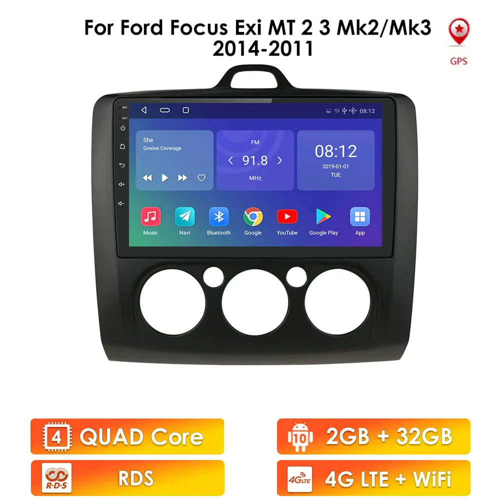 Автомагнитола 2 Din Android для Ford Focus Exi MT радио Mk2 MK3 2004-2011 9 дюймов стерео 4 ядра GPS USB