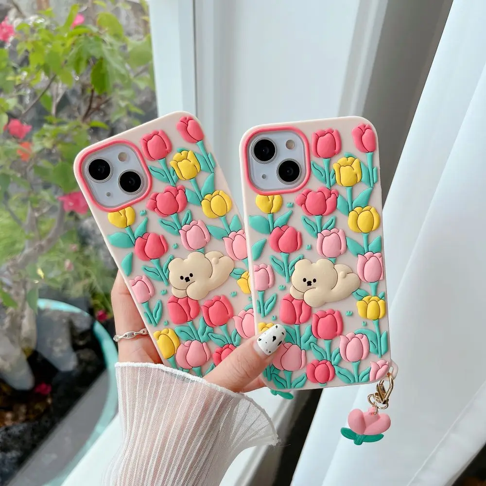 

Cartoon Flower Bear Silicone Phone Case For Iphone 14 13 12 11 ProMax Pro Plus XsMax X Xs XR