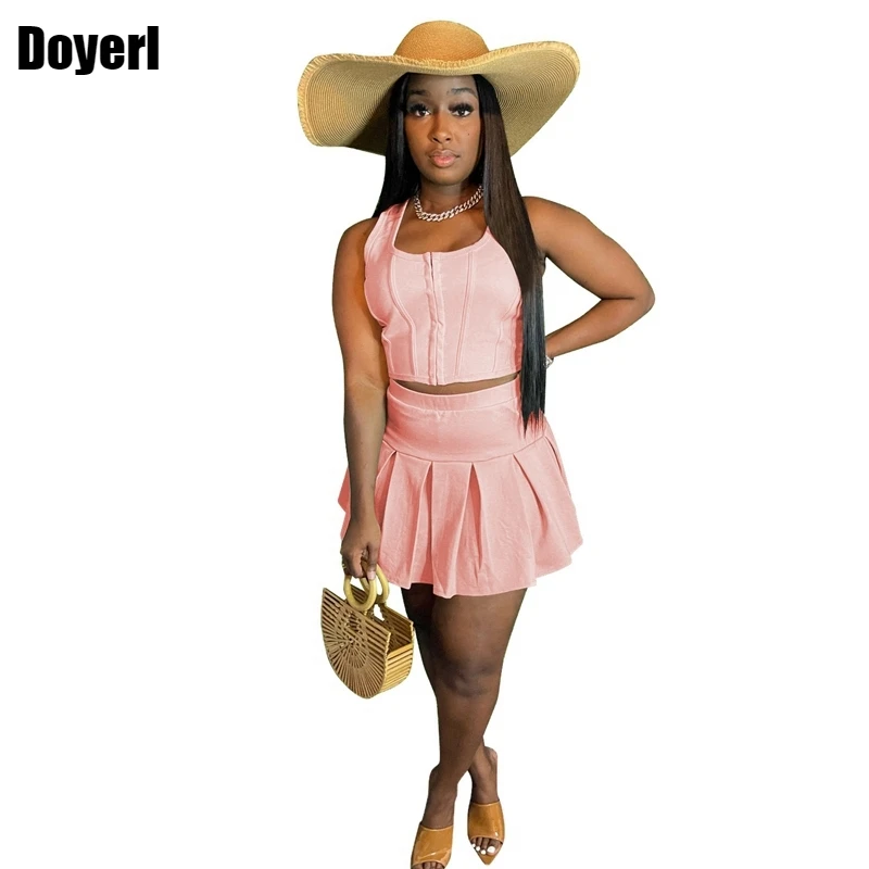 

Pleated 2 Piece Set Women Dress Sets Vacation Outfits Summer Crop Top Mini Skirt Suits Sexy Two Piece Sets Club Outfits Beach