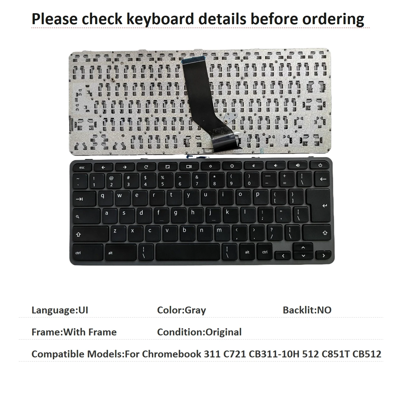 Фото Новая клавиатура Chromebook с новым интерфейсом для Acer Chromebook 311 C721 CB311-10H 512 C851T CB512, сменная клавиатура для ноутбука №1