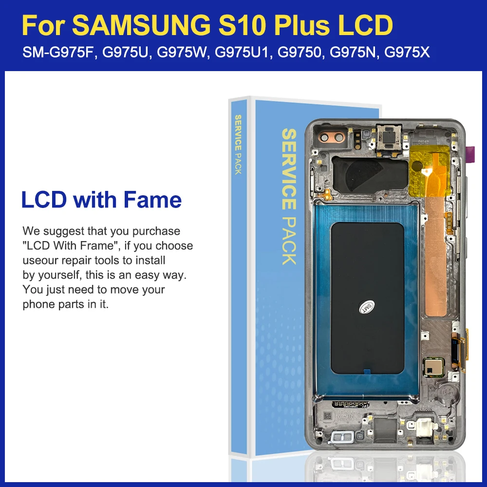 Экран с рамкой для Samsung Galaxy S10 + / Plus G975F/DS ЖК-дисплей сенсорный экран дигитайзер