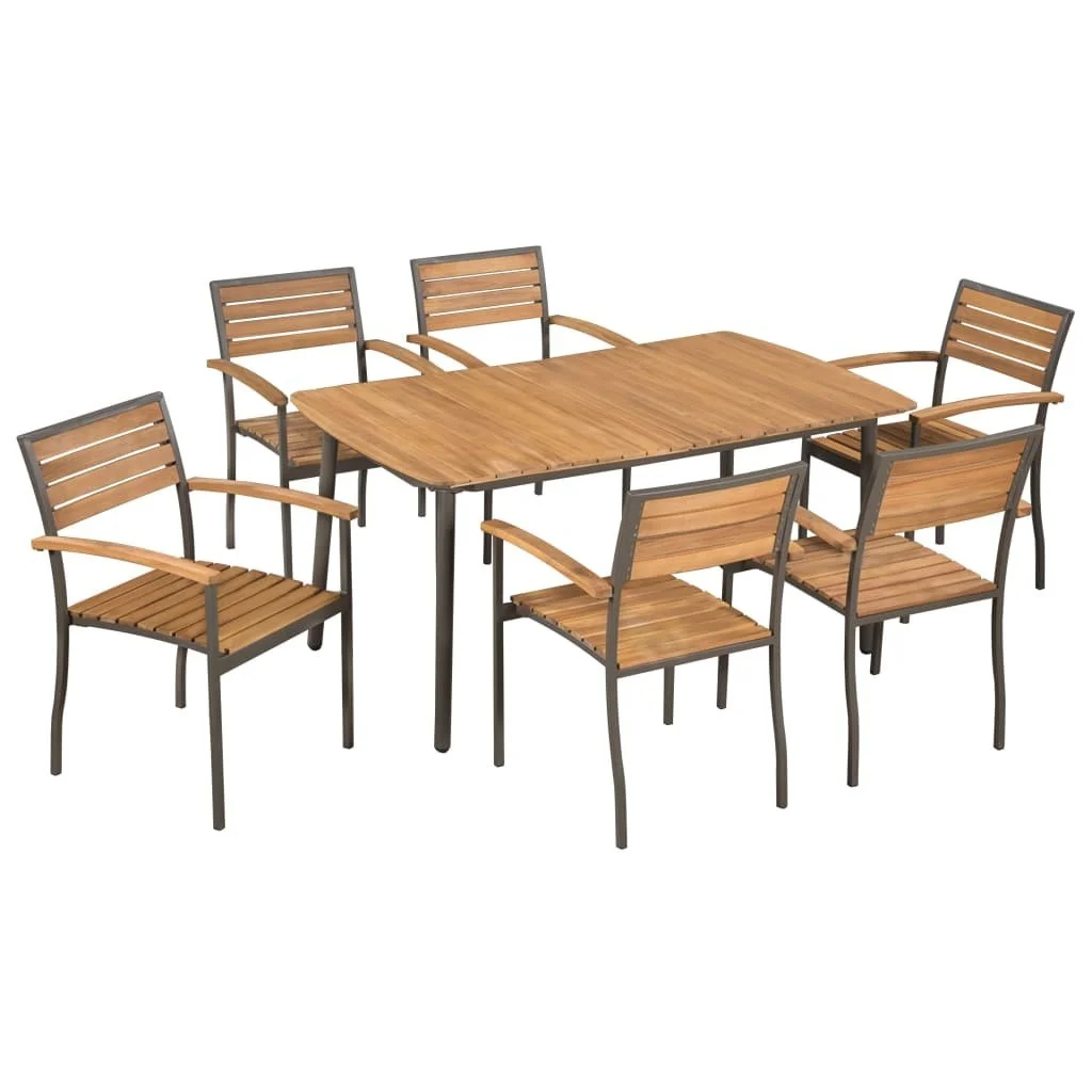 

7 Piece Outdoor Dining Set Solid Acacia Wood and Steel