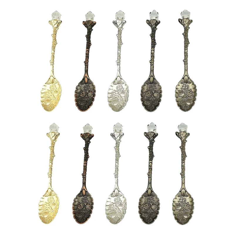 

10 Pcs Retro Alloy Stereoscopic Coffee Spoons Decorative Teaspoon Dessert Spoons For Cafe Tableware