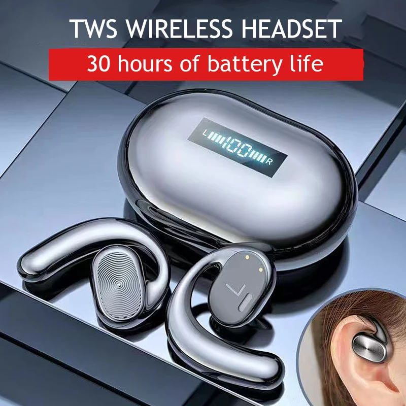 

TWS Bone Conduction Headphones Wireless Bluetooth Earphones Bass Ear Hook Sports Touch Control Headset with Microphone