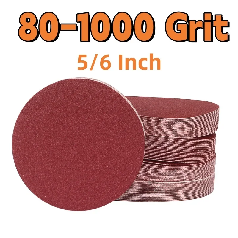 

Круглая наждачная бумага 5/6 дюймов, 80, 120, 150, 180, 240, 320, 400, 600, 800, 1000, шлифовальные листы для шлифовальной машины, красные полировальные диски