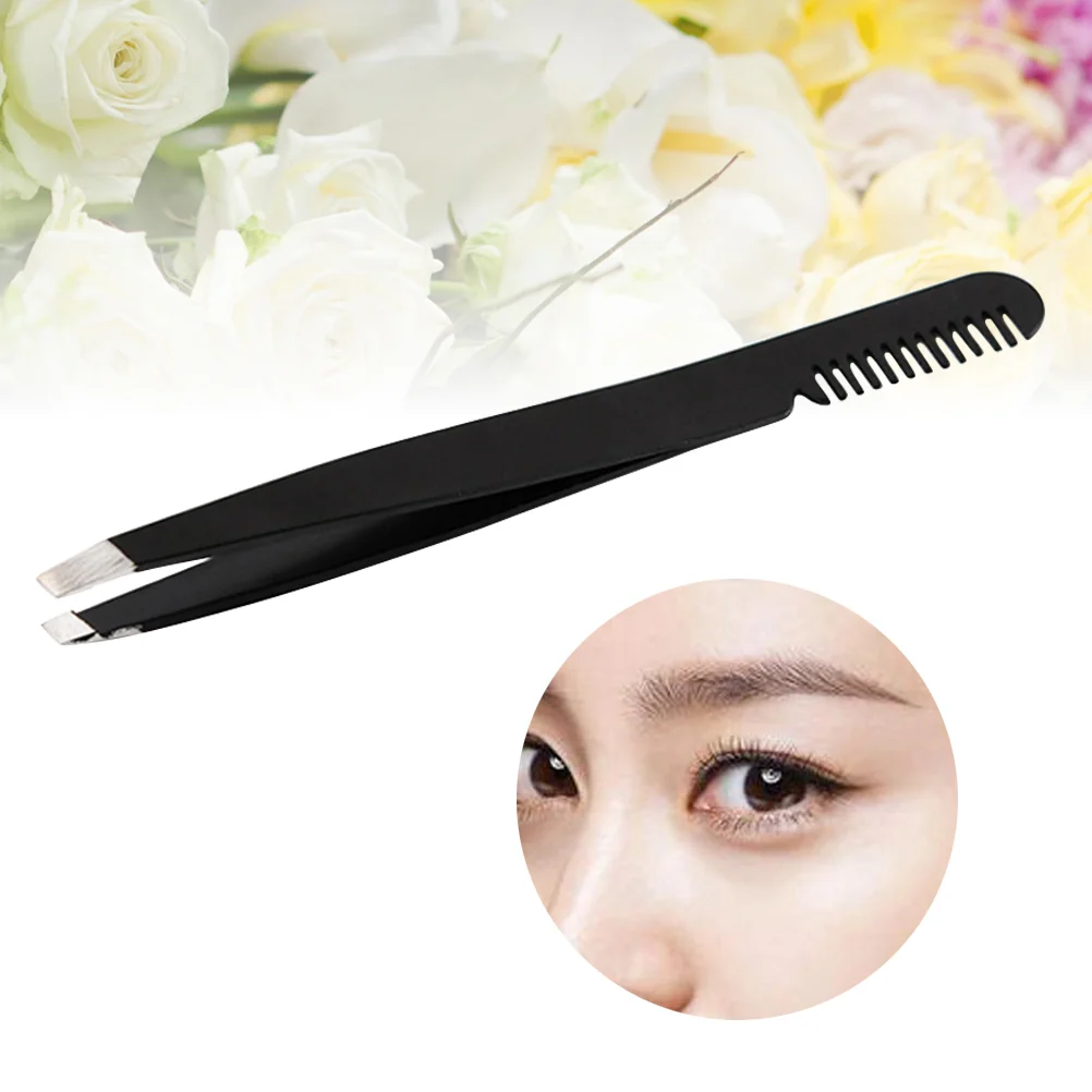 

with Brush Comb Stainless Steel Eyelashes Extension Tweezers (Black)