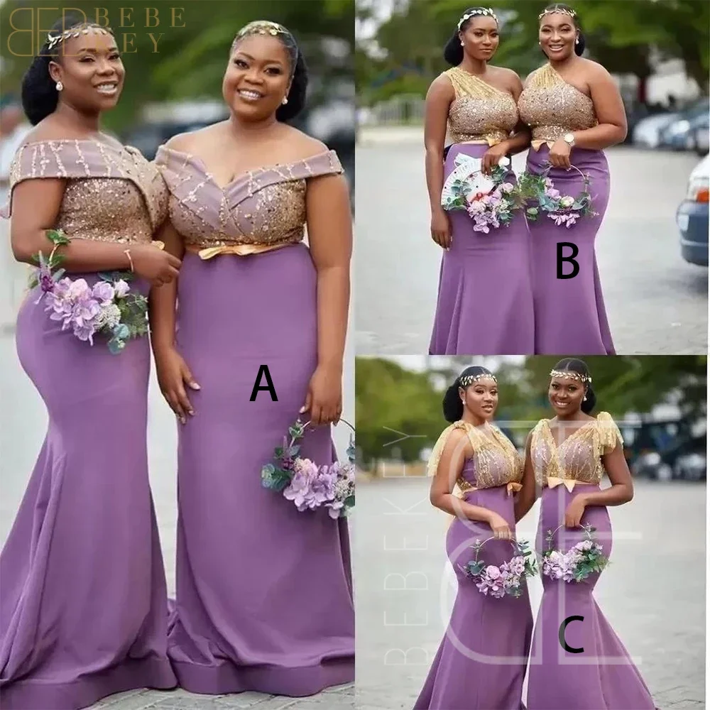 

Purple Satin Bridesmaid Dresses Long Wedding Party Dress Off the Shoulder Ceremony Dresses for Bridesmaids Mermaid Elegant Gowns