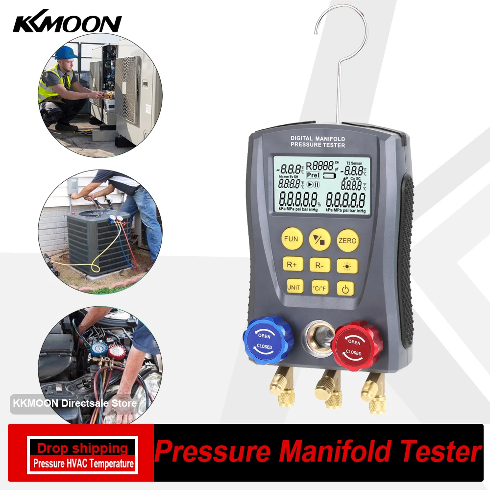 

Pressure Gauge Digital Vacuum Pressure Manifold Tester Meter Refrigeration HVAC Temperature Tester Digital Manifold Gauge Meter