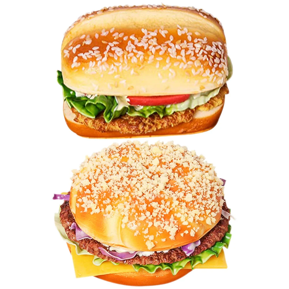 

2 Pcs Artificial Burger Props Fake Food Decors Pu Party Decorations Scene Photography Layout Child