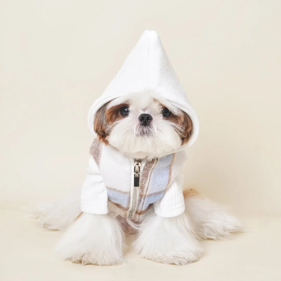 Осеннее и зимнее клетчатое пальто с капюшоном для домашних животных шуба собак