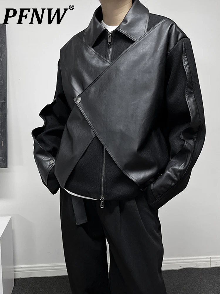 

Мужская куртка с мехом пэчворк PFNW, черная куртка неравномерного дизайна в стиле панк, Парикмахерская, модель 12A6243 на осень и зиму