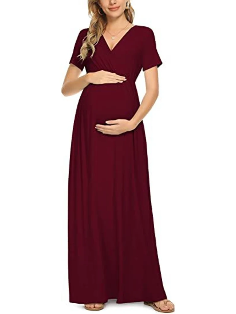 V-Neck Long Dress Maternity Photoshoot Pregnant Dress Summer Pregnancy Clothes