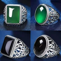 vintage imitation big oval natural agate stone ring luxury simulate emerald rectangular excellent ring for women and mens