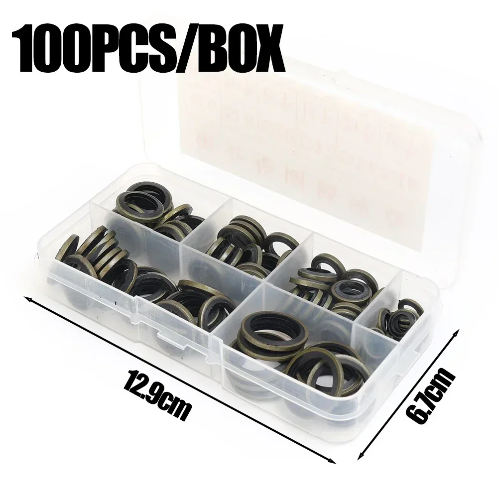 

100 шт. склеенная шайба, металлическая резиновая прокладка сливной пробки для масла для M6 M8 M10 M12 M14 M16, комбинированная шайба, уплотнительное кольцо, крепежные детали