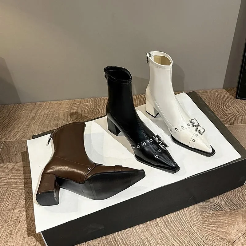 2024 женская дизайнерская обувь с пряжкой эластичные ботильоны модные женские