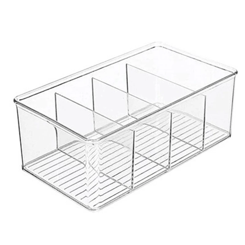 

Plastic Food Storage Organizer Bins Divided Compartment Holder for Snacks Packets Pouches Stackable Fridge Organizers