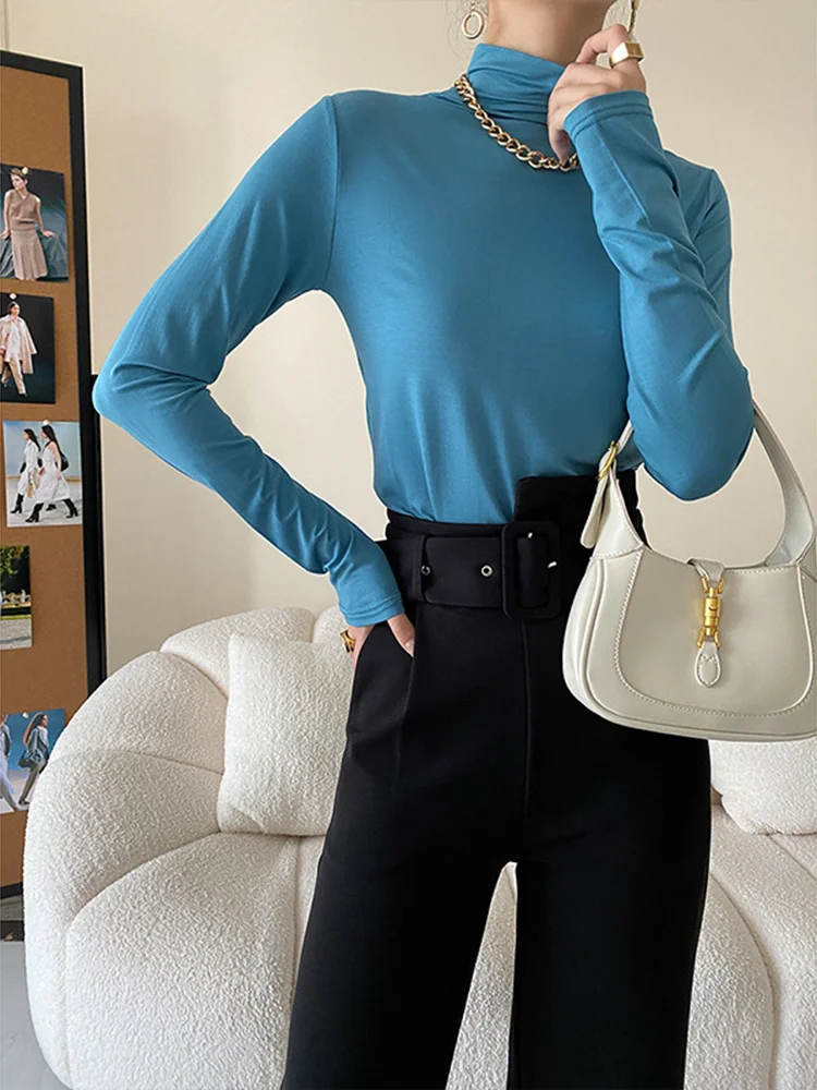 

Женская водолазка с длинным рукавом, черная эластичная водолазка с разноцветными вставками, весна-осень 2022, C469