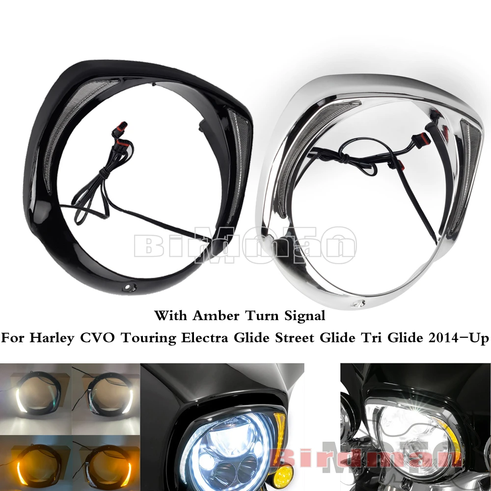 

Вращающаяся Фотолюминесцентная Крышка Кольца для Harley CVO Touring Electra Glide FLHTCUTG FLHX S 2014-Up светодиодная передняя панель черный W/янтарный