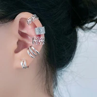 geometric leaf ear clip with adjustable opening for stylish earrings five set of earrings silver color hip hop personality 2022