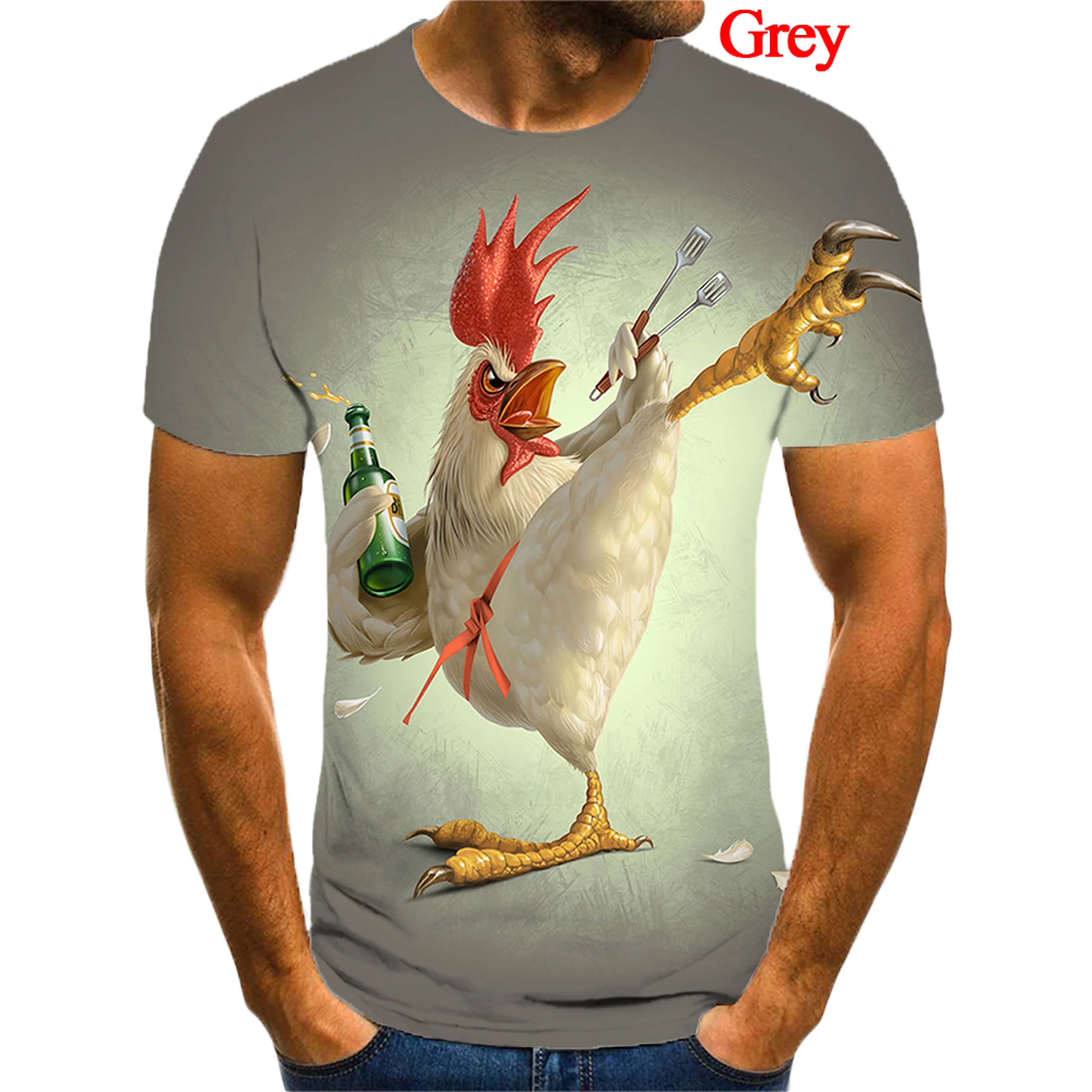 Футболка мужская с круглым вырезом модная рубашка 3D-принтом животных куриц