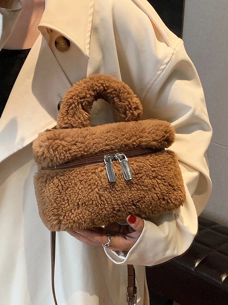Плюшевые сумки для женщин новинка осень-зима вместительная сумка через плечо из