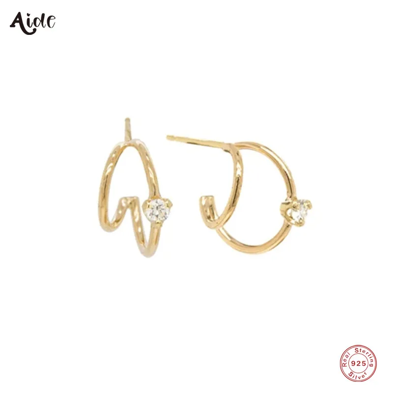 

Aide 925 Sterling Silver Double Circle C Shape Zircon Hoop Earrings For Women Sparkling Crystal Pave Versatile Party Earrings