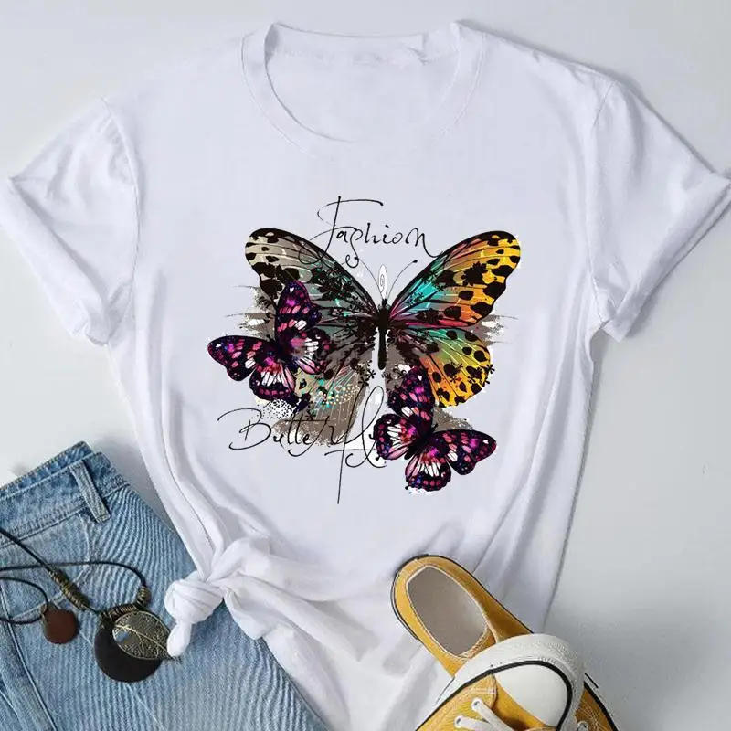 

Tee Women Clothes Trend Butterfly 90s Lady Casual Top Short Sleeve Fashion Summer O-neck Tshirt Spring Female Graphic T-Shirt