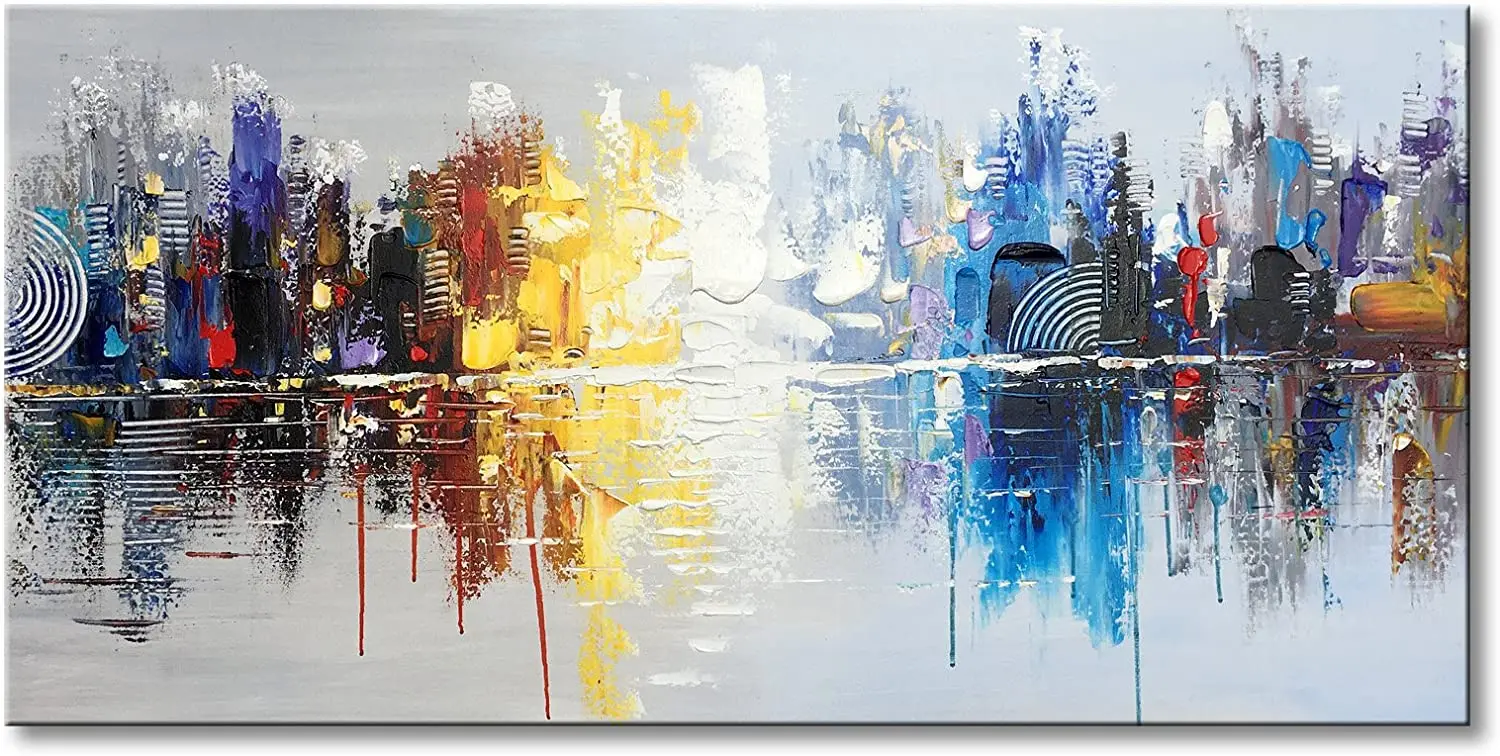 

Thick Textured Hand-painted Cityscape Modern Abstraction Oil Painting on Canvas Large Wall Art Pictures for Home Decor Bathroom