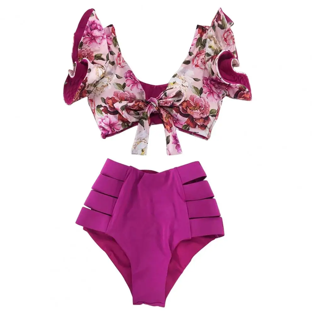 

High Waist Ruffled Sexy Bikini Set 2022 Flounce Biquini Swimwear Women Two Pieces Swimsuit Floral Beachwear V-Neck Bathing Suit