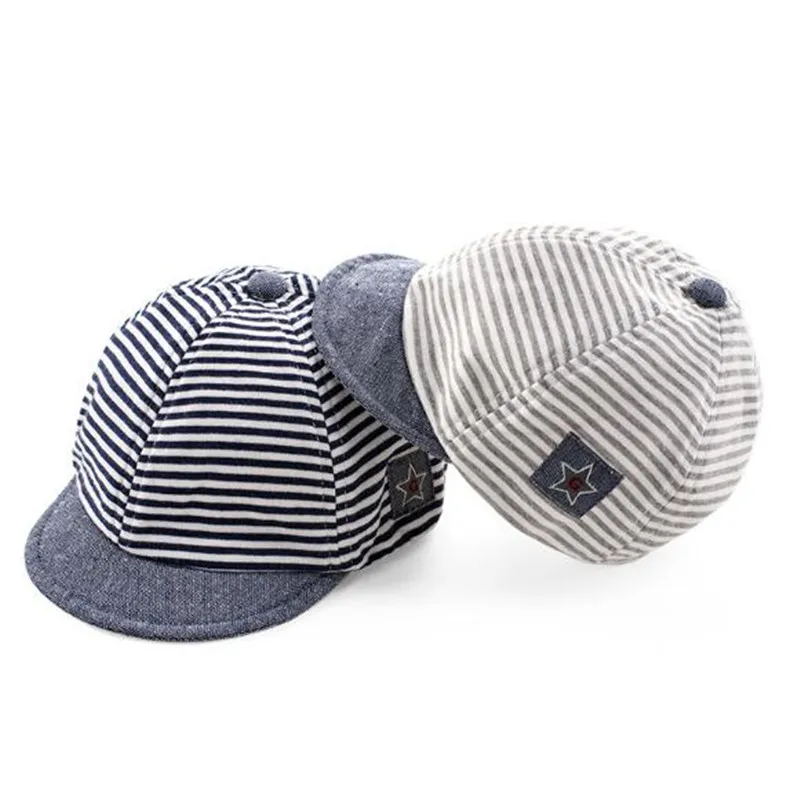 

Summer Cute Newborn Baby Girl Boy Hat Infant Striped Sun peak cap Soft Cotton Beret Hat Adjustable Fit Baby 0-3Years
