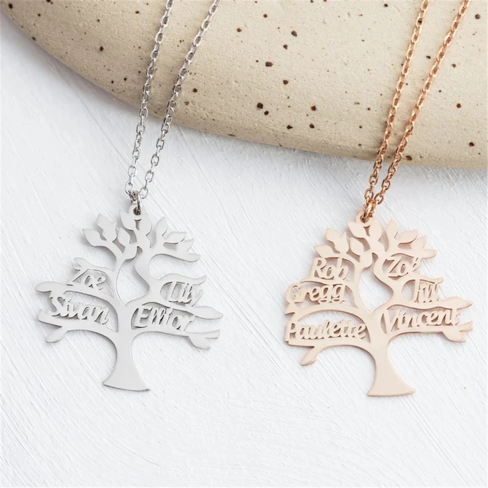 Family Name Necklace, Family Tree Necklace, Tree of Life Necklace Personalized Customized Family Tree of Life Name Plate Pendant