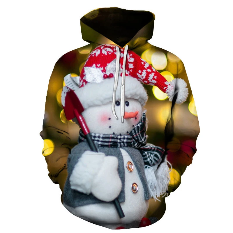 

Повседневная Женская толстовка с рождественским рисунком снеговика, модная универсальная уличная одежда на весну и осень, Свободная Толстовка Оверсайз с 3D принтом