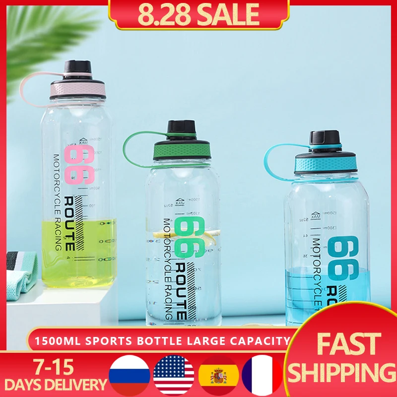 

1500Ml Sports Water Bottle Large Capacity Travel Outdoor Portable Fitness with Scale Transparent Plastic Cup for Drinking