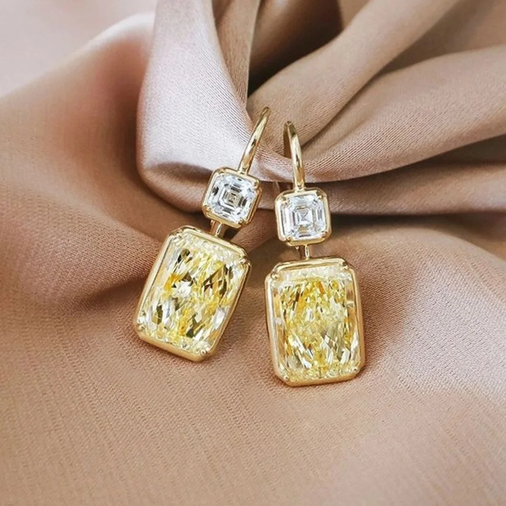 

Huitan Simple Elegant Yellow CZ Drop Earrings for Women Bright Color Ear Accessory Fancy Anniversary Gift Wedding Trendy Jewelry