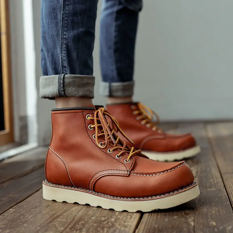 

Tooling boots men's leather high-top hiking boots British wind in the help tide retro snow waterproof Martin boots men's shoes