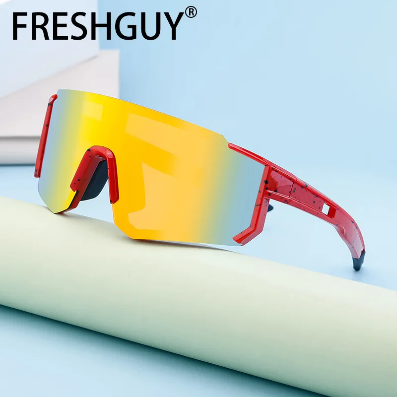 Модные солнцезащитные очки FRESHGUY новинка 2024 в большой оправе для велоспорта на