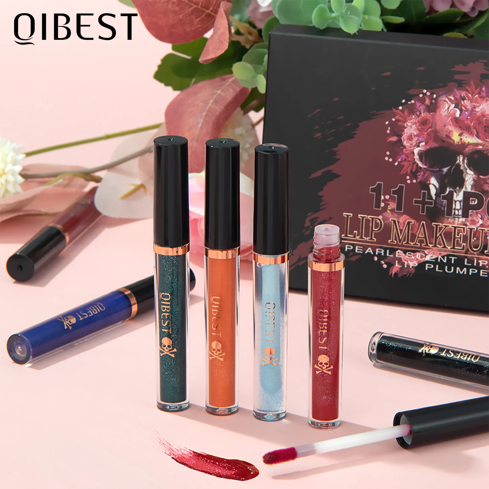 

12Pcs Skull Lip Gloss Set Matte Red Tint for Lips Makeup Long Lasting Water Mirror Lip Glaze Waterproof Lipstick Kit Cosmetic