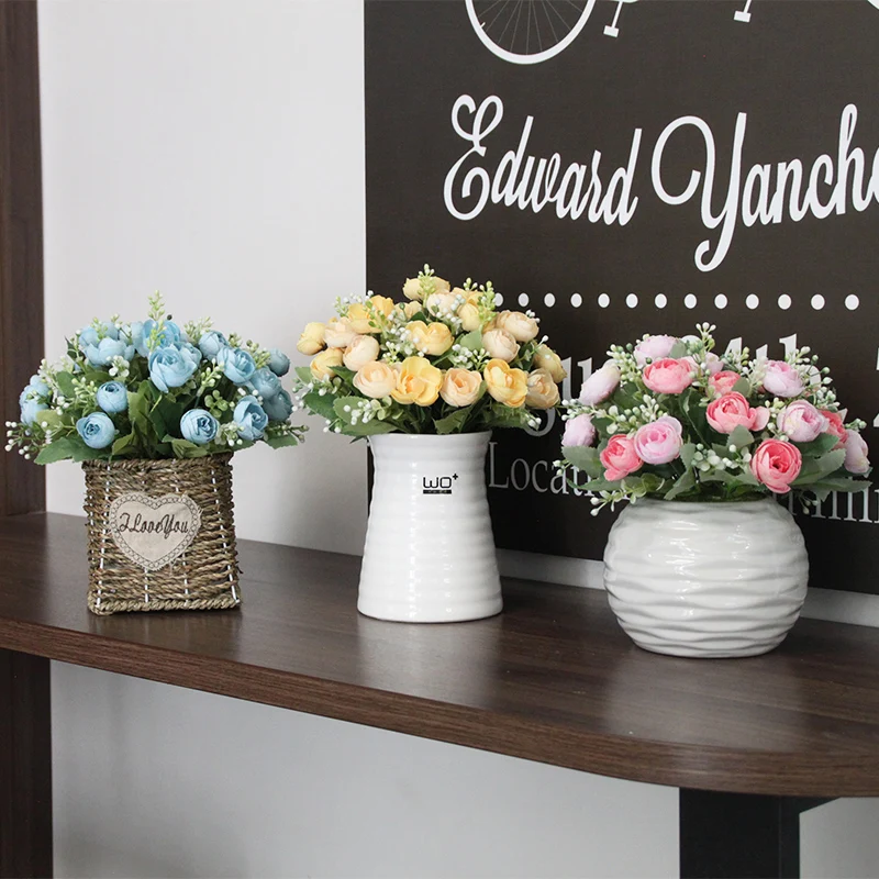 Искусственные цветы синяя Роза в горшке искусственные растения комнатное