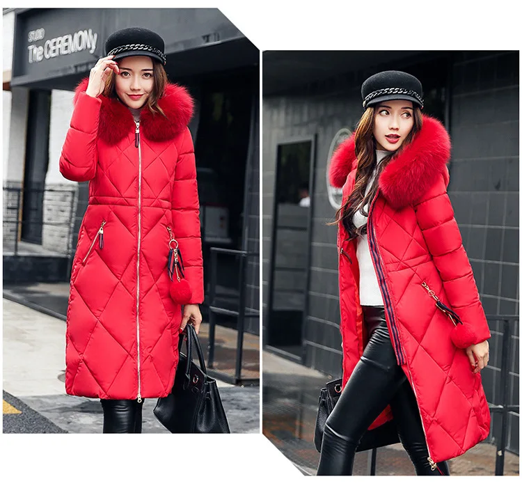2023 New Cotton-padded Jacket Down Padded Jacket Women Long Big Fur Collar Slim Fashion Casual Women's Padded Jacket