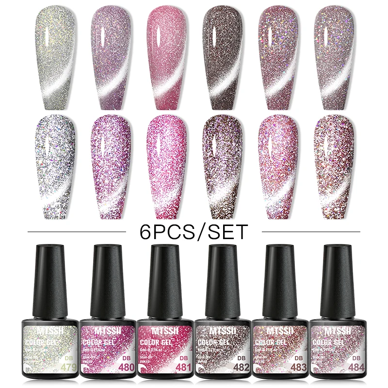 

Mtssii 6ml Glitter Gel Polish Varnishes Hybrid Nails For Manicure 6pcs Semi Permanent Soak off Enamel Gel Polish UV Nail Gel