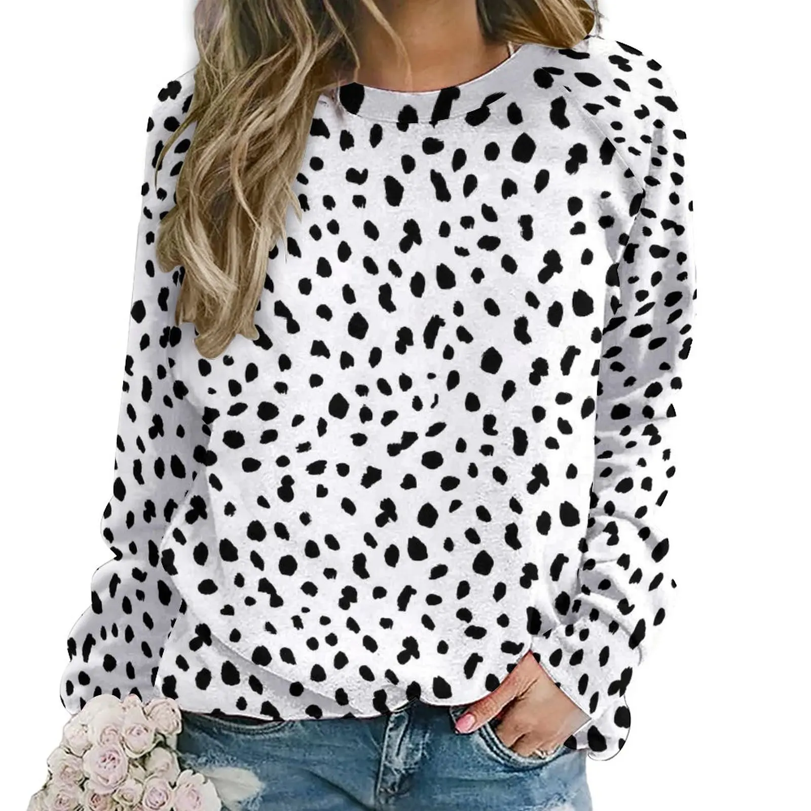 

Dalmatian Dog Print Hoodies Black and White Street Wear Oversized Hoodie Women Long-Sleeve Aesthetic Design Casual Sweatshirts